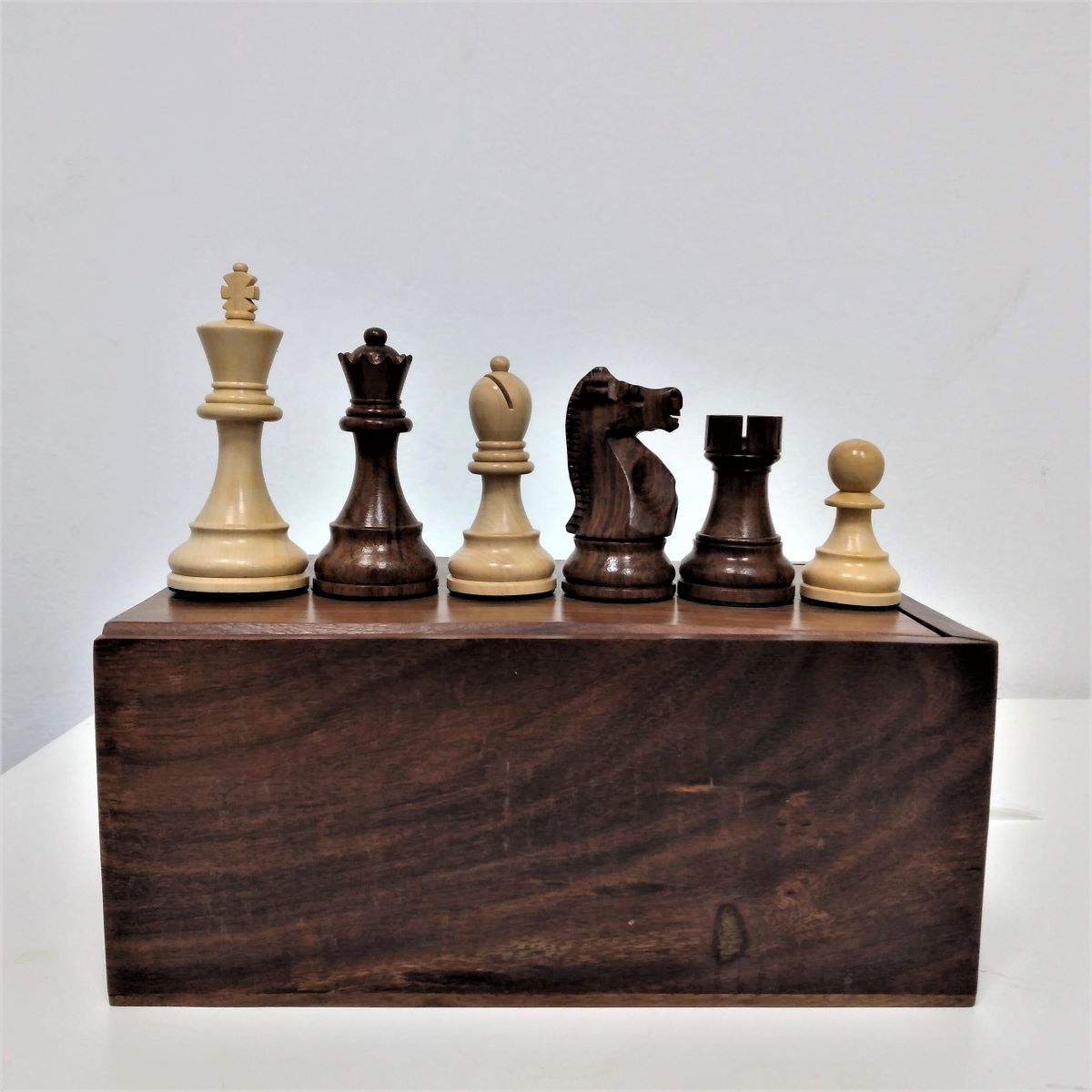 Wooden chess pieces set model Fisher 95 mm  in wooden box