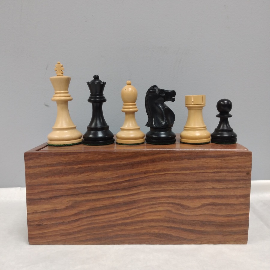 Ebonized Wooden chess pieces set, model Fisher 95 mm  in wooden box