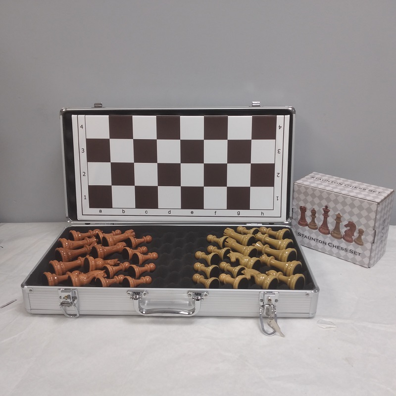 Super Staunton  SPRUCE TEK Wood Grain Weighted Chess Pieces 95 mm  in Aluminum Case.